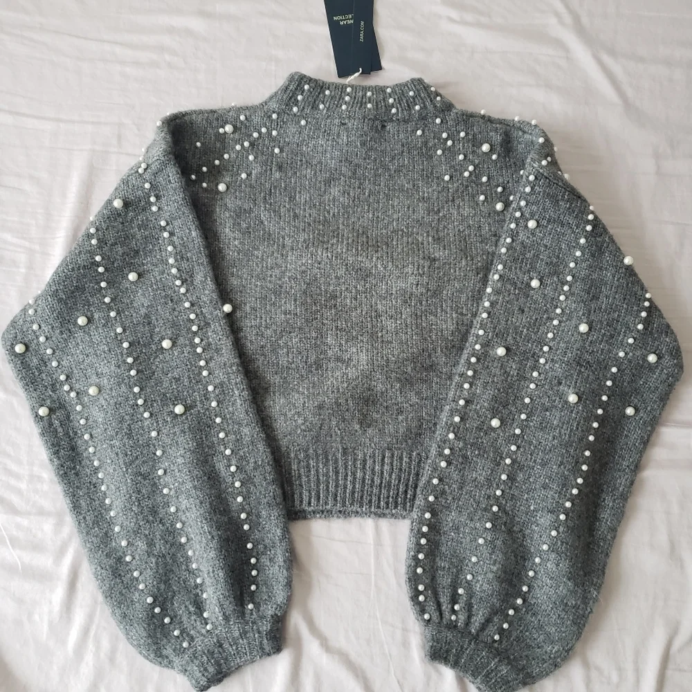 Zara Crop Pearl Sweater Small - Picture 4 of 7